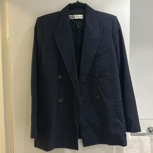 Navy and brown windowpane blazer, small
